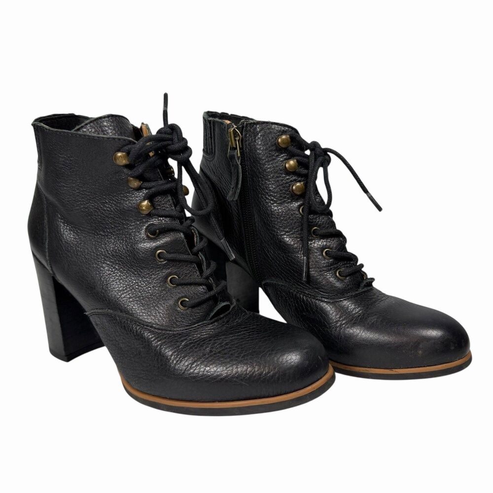 Franco Sarto Lace Up Leather Boot Black Size 6.5